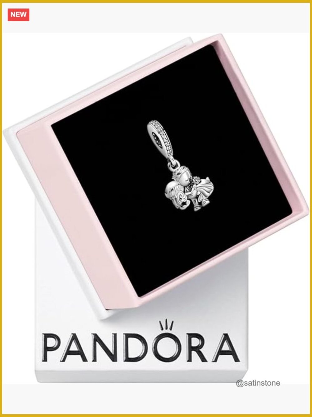 Sterling Silver Married Couple Dangle Charm for Bracelets - Cubic Zirconia -